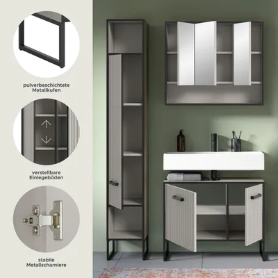 Produktbild von Bagno Badmöbelset 3 Teile hellgrau, cremefarben.