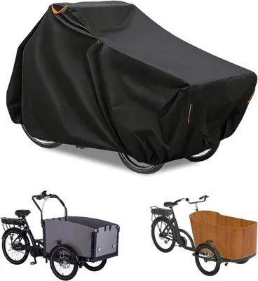 Zdjęcie produktu dla Pokrowiec na rower cargo - Żagiel do roweru cargo - Ochrona roweru - Wodoodporny materiał Oxford - 225 x 105 x 110 cm - Czarny