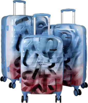 Produktbild von Hartschalen Trolleyset mit Dehnfalte - Revona Blau mit Pink 3tlg. Set (M,L,XL)