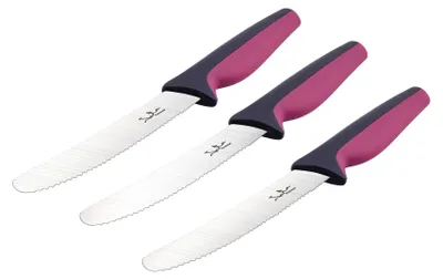 Messer-Set, 3 Stück, Edelstahlklingen, 120 mm, Silikongriffe