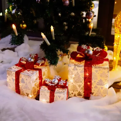 Produktbild von CCLIFE LED Geschenkbox 3er Set Netzstecker Weihnachten Beleuchtete Lichterkette Weihnachtsdeko, Color:Weiss mit Weihnahchtsbaum