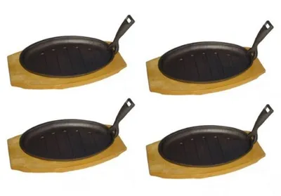 Produktbild von Servierpfanne oval Gusseisen mit Holzuntersetzer - 4 Stück
