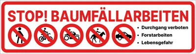 Produktbild von Forstarbeiten Banner Baumfällarbeiten Forst Plane PVC Lebensgefahr Durchgang verboten 120 x 30 cm