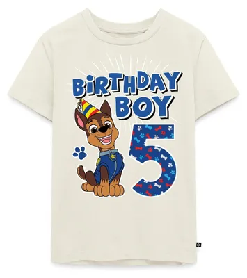 Produktbild von Spreadshirt Paw Patrol Geschenk 5 Jahre 5. Geburtstag Chase Kinder Premium T-Shirt, 110/116 (4 Jahre), Naturweiß
