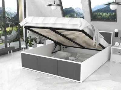 Produktbild von Bett mit Lattenrost Jugendbett Doppelbett  160x200 weiß - grau ohne Matratze
