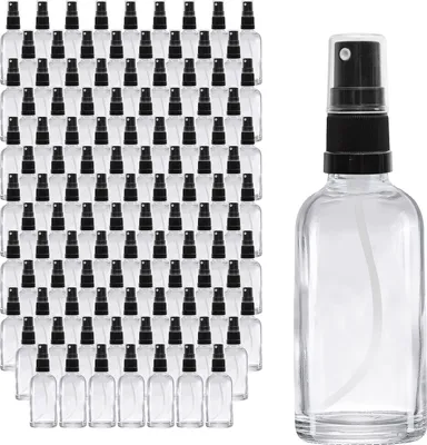 Produktbild von 143 x 30ml Sprühflasche, Klarglas, schwarzer Zerstäuber