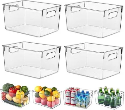 Produktbild von Keukenorganizer Set aus 4 Küchenregalen mit Griffen, Robust & transparent - Organisation für Küchen, Kühlschränke, Schränke, Badezimmer - BPA-frei 29 x 20 x 15,5 CM