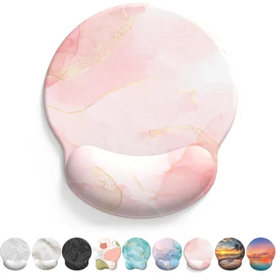 Produktbild von Mauspad mit Gelkissen und Handauflage, ergonomisch, rutschfest, Rosa Marmor