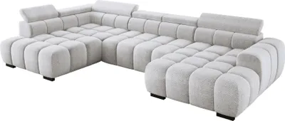 Obrázok produktu pre DomoHome Moderná veľká rohová pohovka v tvare U látka EDEN krémová farba ľavá strana 393×205×97 cm - nastaviteľné opierky hlavy, možnosť spania, minimalistický kubistický dizajn