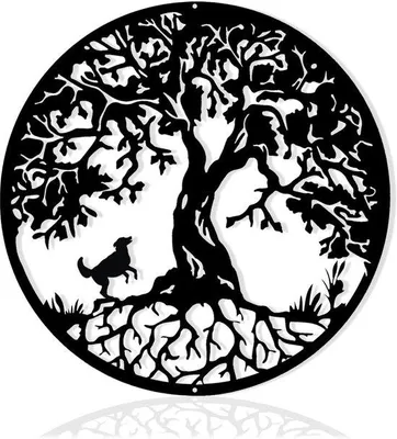 Produktbild von Schnellhängebar - 30cm Baum des Lebens Wanddekoration mit Hunden, schwarz Metall, moderne Wandkunst für Innen und Außen, Garten & Haushaltsdekoration (30cm)
