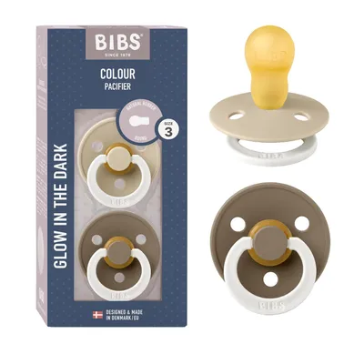 Immagine prodotto di BIBS Ciucci in gomma naturale per la notte Colour, confezione da 2 pezzi, taglia 3 - Vanilla / Dark Oak