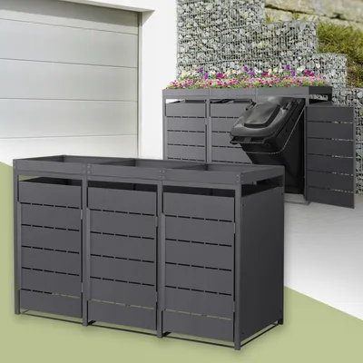 Obrázek produktu pro ML-Design 3-košový box na odpadky se stříškou pro výsadbu, kryt na 3 koše, 240 l, 196x80x124 cm, antracit, z oceli, odolný proti povětrnostním vlivům, box na odpadky s dvířky
