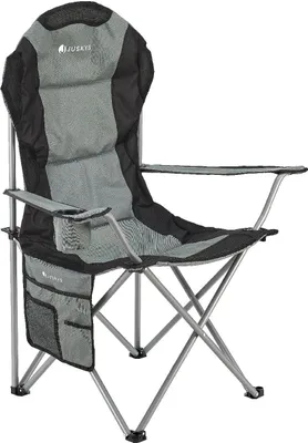 Produktbild von Juskys Campingstuhl Lido mit Getränkehalter & Tasche - Camping Klappstuhl gepolstert - Faltstuhl Angelstuhl Strandstuhl Chair - Stuhl Grau