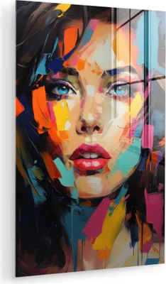 Produktbild von MuchoWow Glasbilder - Bilder auf Wandbild - Foto auf Glas Frau - Porträt - Farbenfroh - Kunst 80x120 cm Wanddekoration aus Glas - Acrylglasbild - Acrylbilder - Die Schlafzimmer