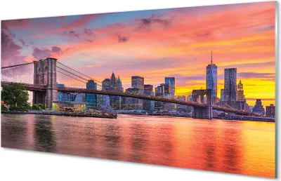 Produktbild von Glasbilder 140x70 Wandkunst Brücke Sonnenaufgang