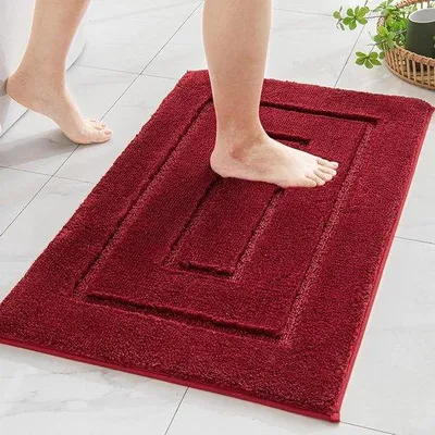 Image de Tapis de bain antidérapant, doux, absorbant et lavable, de couleur rouge, dimensions 50 x 80 cm