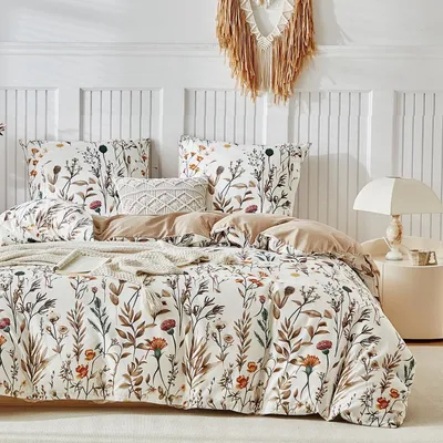 Productafbeelding van Bettenset, 240x220 cm, 3-delig, microvezel, bloemenprint, beige, met rits