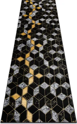 Produktbild von Modern GLOSS Teppich, Läufer 400B 86 stilvoll, glamour, art deco, 3D geometrisch schwarz / gold Schwarz 80x300 cm
