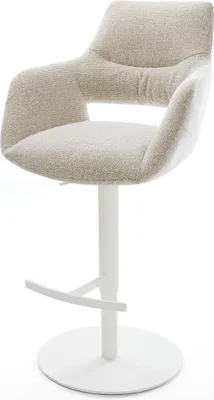 Produktbild von DELIFE Barstuhl Yago-Flex Webstoff Soft Beige Drehfuß höhenverstellbar Metall Weiß Taschenfederkern