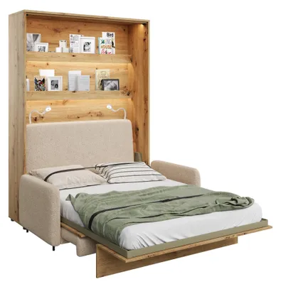 Productafbeelding van Kastbed met slaapbank, concept 160x200 cm, model Lenart. Bed in kast, klapbed, uitvoering: artisan eik/beige