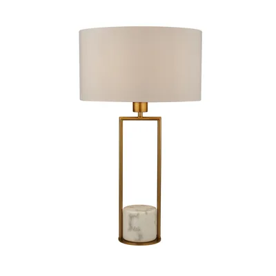 Obrázok produktu pre GOLD Tischleuchte mit weiß MARBLE BASE und weiß DRUM SHADE
