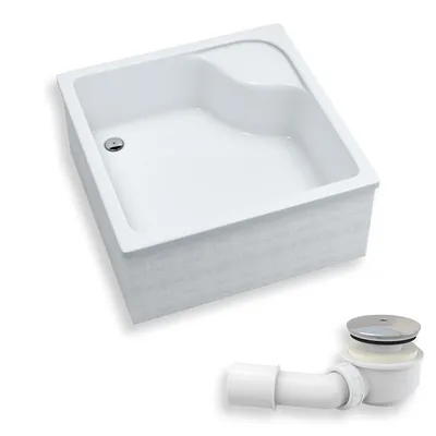 Zdjęcie produktu dla Brodzik Prysznicowy Kwadratowy 90x90x41 Akrylowy, Gładki | w zestawie - Syfon, odpływ ⌀50 mm | BADLAND DANTE