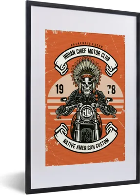 Produktbild von MuchoWow® MuchoWow® Gerahmtes Poster Totenkopf - Indisch - Motor - Vintage 40x60 cm - Poster mit zchwarzem Bilderrahmen - Poster in Rahmen