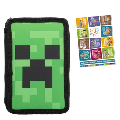 Produktbild von Federmäppchen 3 Fächer - Mäppchen für Mädchen - Federmappe 3-Fach Federtasche Gefüllte Schüleretui Schulmäppchen und Hausaufgabenheft - Pixel Motiv