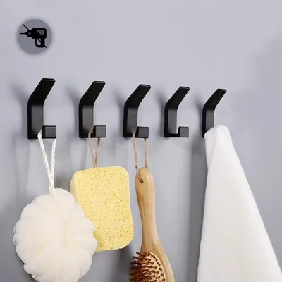 Produktbild von Handtuchhalter ohne bohren Handtuchhaken Wandhalterung 5 Stück, selbstklebende Haken für Badezimmer, Handtuch-Mantel-Taschenwandhaken, Aluminium