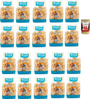 Produktbild von De Cecco Le Specialità Mezzi Paccheri Rigati N°230, 100% Italienisch Pasta Nudeln 20x 500g + Italian Gourmet Polpa 400g