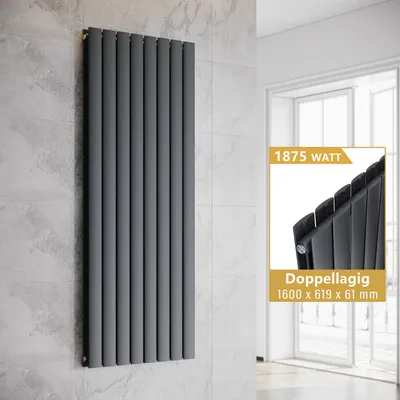 Produktbild von SONNI Vertikal Heizkörper Design Paneelheizkörper Doppellagig Anthrazit 1600×619mm ohne Heizstab
