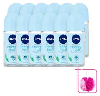 Obrázok produktu pre 12 kusov NIVEA Energy Fresh deodorant v roll-one pre ženy - 50 ml - výhodný balík - 12 kusov