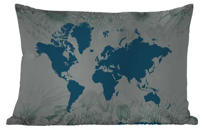 Produktbild von MuchoWow® Outdoor Kissen - Weltkarte - Grau - Blau - 60x40 cm - Wetterfest - Lounge Kissen - Zierkissen - Kissen für Innenräume