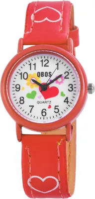 Produktbild von QBOS Kinder Armbanduhr "Blümchen und Herzen" rot Analog