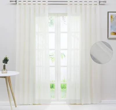 Produktbild von Joyswahl Vorhang 2er Set Voile Gardine Schlaufen mit vertikalen Streifen Halbtransparent HxB 175x140 cm Beige 2 Stück