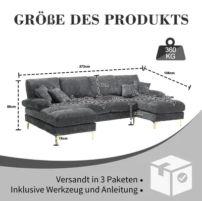 Zdjęcie produktu dla Sofa narożna - Sofa wypoczynkowa - Kącik wypoczynkowy - Modułowa sofa - Ciemnoszary - Wysokiej jakości tkanina chenille
