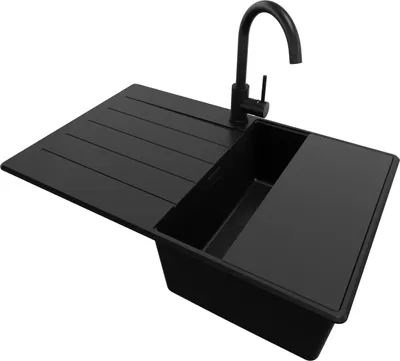 Produktbild von PRIMAGRAN Granitspüle Alles Schwarz 78x50cm, Spülbecken 1 Becken + Ablauf-Set + Küchenzubehörset, Küchenspüle ab 45er Unterschrank - Kopenhagen