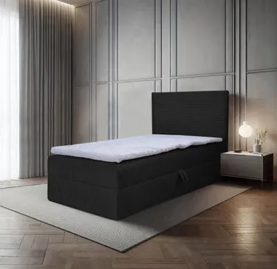 Produktbild von Bett, Boxspringbett, Continentalbett BERG POSO MINI mit Bonell Matratze, Einzelbett mit Container, H3 (100x200 cm, Schwarz - Poso 135, Topper T25)