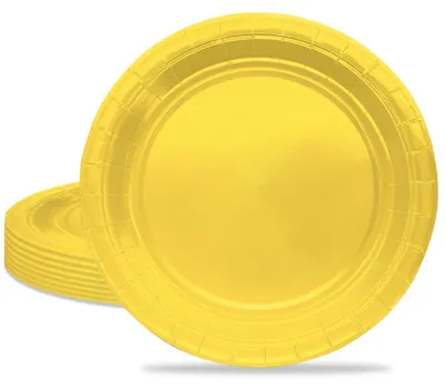 Zdjęcie produktu dla Żółte talerzyki papierowe, 16 sztuk, średnica 23 cm, idealne na urodziny i wesela