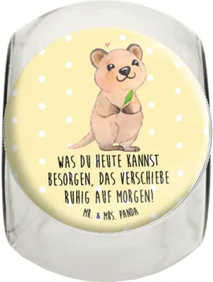 Produktbild von Mr. & Mrs. Panda keksglas Quokka Happy XL 2000ml - Gelb Pastell - Geschenk, keksdose glas, Tiermotive, Verschieben, Niedliches Tier, Teedose, Dinge Erledigen, Vorratsdose