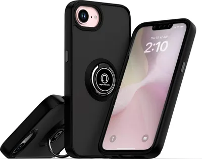 Produktbild von Hülle für iPhone 16e/iPhone 17e Matte Transluzent TPU Stoßfest Schutzhülle mit Ring Halter Ständer Schwarz