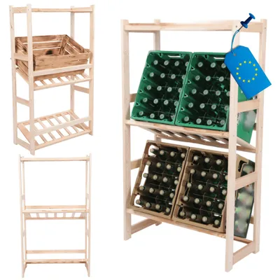 Produktbild von MODO24 Kombiregal Holz, 1 Flaschenablage, 2 Kistenböden, Standregal, Vorratsregal, Allzweckregal, Massivholz Kiefer, 124,2x70x33 cm, Natur, LSR