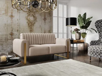 Produktbild von Sofa Designersofa VALERIE 2-Sitzer in Stoff Elisa Velvet Beige