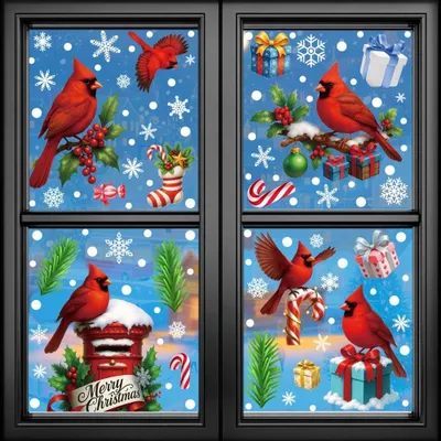 Produktbild von INF Weihnachtsdeko Aufkleber 4er Set - Kreative Süßigkeiten Vogel Fenstersticker