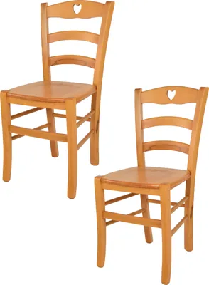 Zdjęcie produktu dla t m c s Tommychairs - Zestaw 2 krzeseł CUORE do kuchni i jadalni, solidna konstrukcja wykonana z drewna bukowego w kolorze miodowym i drewniane siedzisko