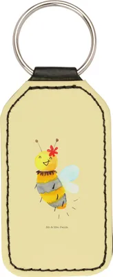 Produktbild von Mr. & Mrs. Panda Schlüsselanhänger Biene Blume - Gelb Pastell - Geschenk, Mit Spruch, Taschenanhänger, kunstleder, schlüsselbund anhänger, schlüssel