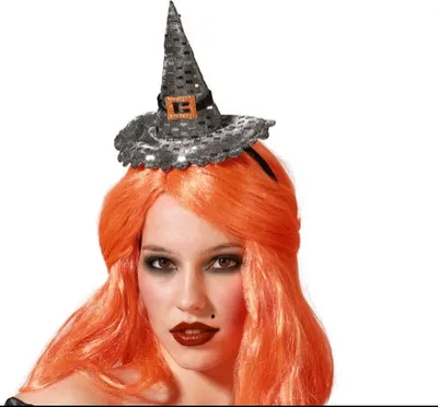 Obrázek produktu pro Čelenka Klobouk Čarodějnice Halloween Stříbrná barva