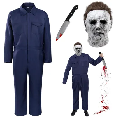 Obrázek produktu pro Elzusha - Strašidelný kostým na Halloween - Kombinéza s děsivou maskou pro dospělé