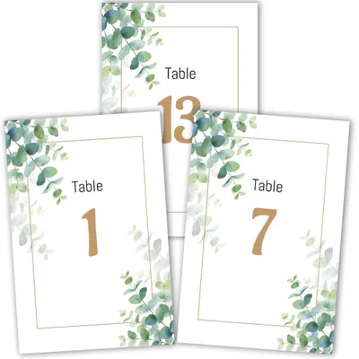 Produktbild von Set mit 26 Eukalyptus-Tischkarten für Hochzeiten und Feiern