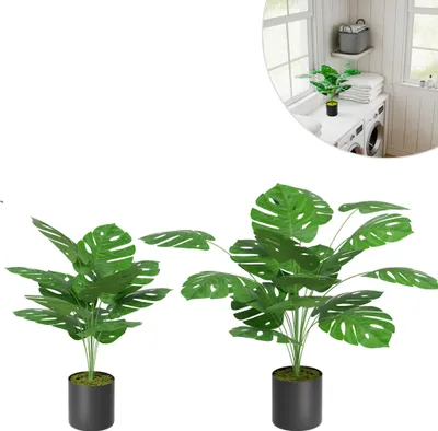 Produktbild von LZQ Künstliche Monstera Pflanze im Topf, 40cm  Kunstpflanzen Fake Plant Gefälschte Tropische Palme Pflanze für Haus Wohnzimmer Schlafzimmer Balkon Zimmer Büro